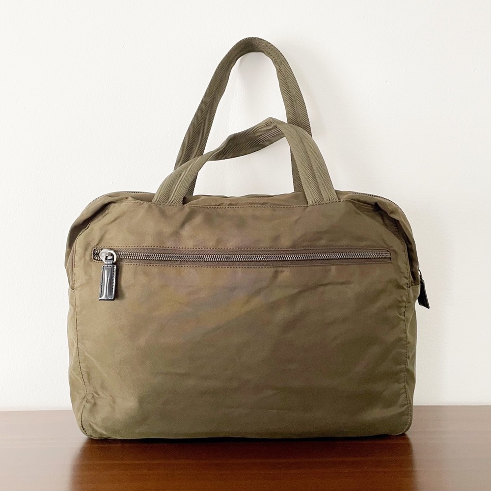 Prada RARE dark green brown nylon triangle logo Boston bag vintage - Picture 4 of 15
